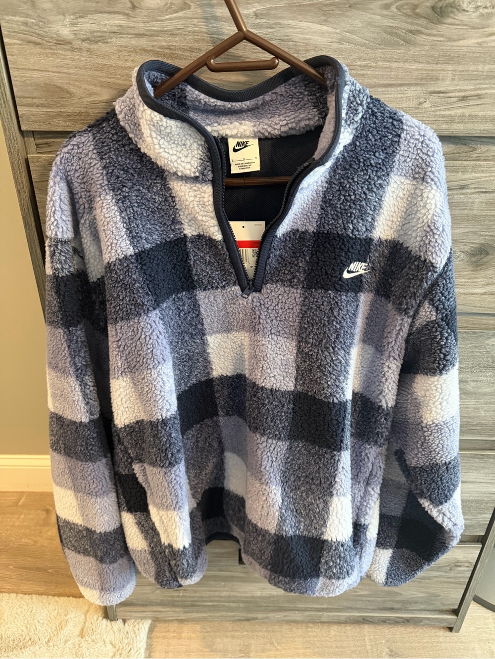 Nike Gray and Light Blue Sherpa Quarter-Zip Pullover
